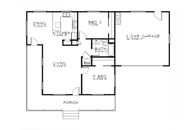 Dream House Plan - Floor Plan - Main Floor for Cottage House Plan #515-46 - 2 bed, 1 bath