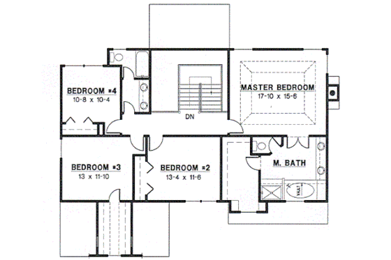 Floor Plan - Upper Floor for Traditional House Plan #67-513 - 4 bed, 2.5 bath