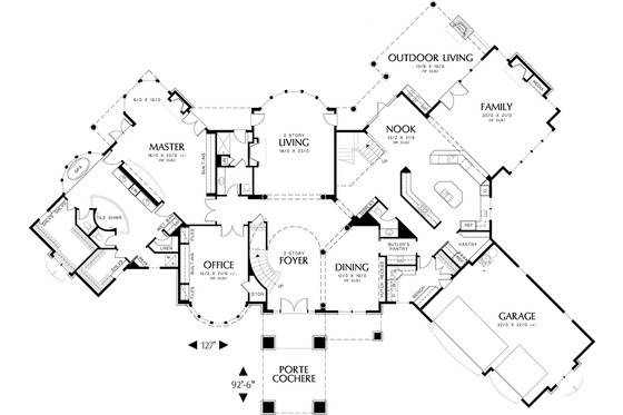 Main Level Floor Plan  - 6500 square foot European home