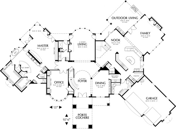 Architectural House Design - Main Level Floor Plan  - 6500 square foot European home