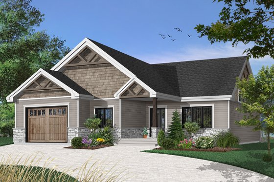Exterior - Front Elevation 3 for Craftsman House Plan #23-2641 - 2 bed, 2 bath