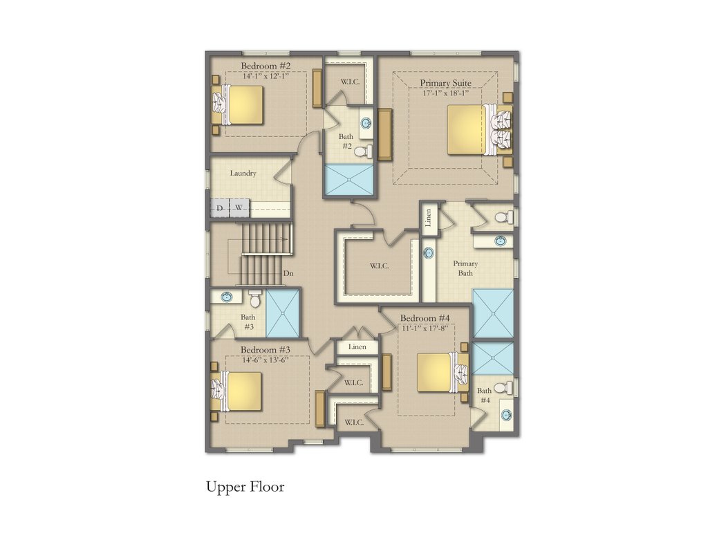 Floor Plan - Upper Floor for Craftsman House Plan #1057-45 - 4 bed, 4.5 bath