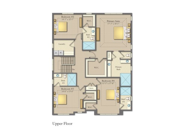 Floor Plan - Upper Floor for Craftsman House Plan #1057-45 - 4 bed, 4.5 bath
