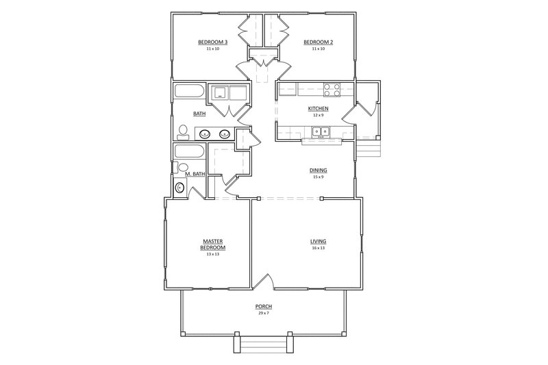 Home Plan - Floor Plan - Main Floor for Craftsman House Plan #936-19 - 3 bed, 2 bath