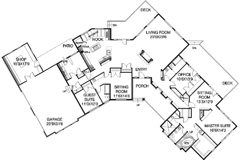 House Blueprint - Floor Plan - Main Floor for Ranch House Plan #60-127 - 4 bed, 3 bath