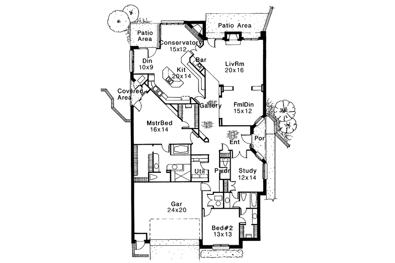 Home Plan - Floor Plan - Main Floor for Mediterranean House Plan #310-1058 - 2 bed, 2.5 bath