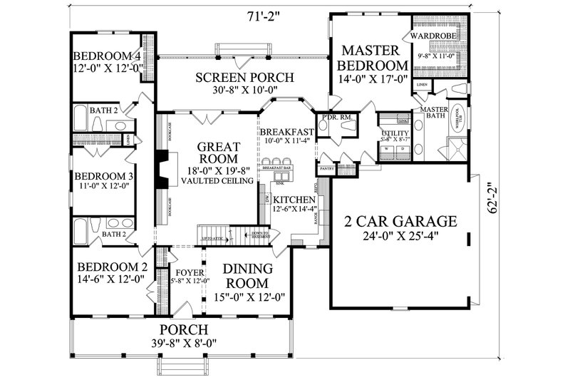 Architectural House Design - Floor Plan - Main Floor for Country House Plan #137-296 - 4 bed, 3.5 bath