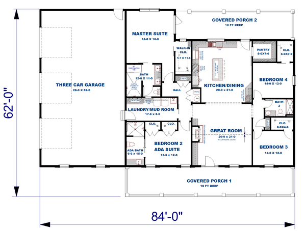 House Plan Design - Floor Plan - Main Floor for Farmhouse House Plan #44-316 - 4 bed, 3 bath