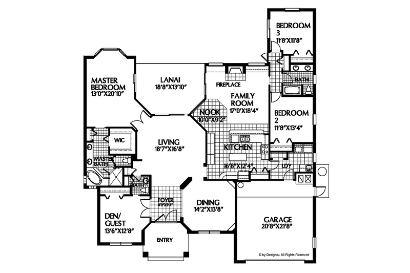 House Plan Design - Floor Plan - Main Floor for European House Plan #999-23 - 4 bed, 2.5 bath