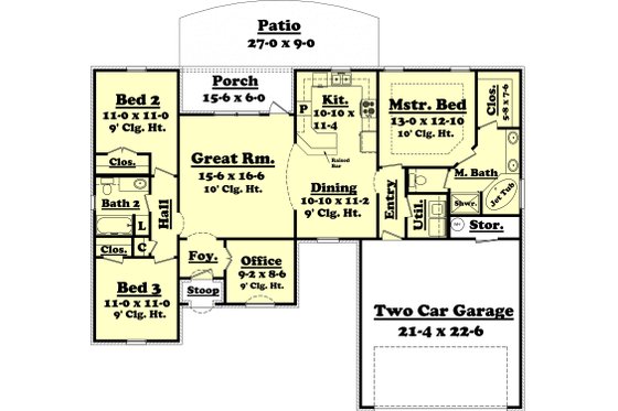 Floor Plan - Main Floor for European House Plan #430-53 - 3 bed, 2 bath