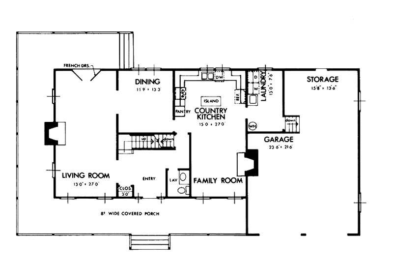 Home Plan - Floor Plan - Main Floor for Country House Plan #320-1507 - 4 bed, 2.5 bath