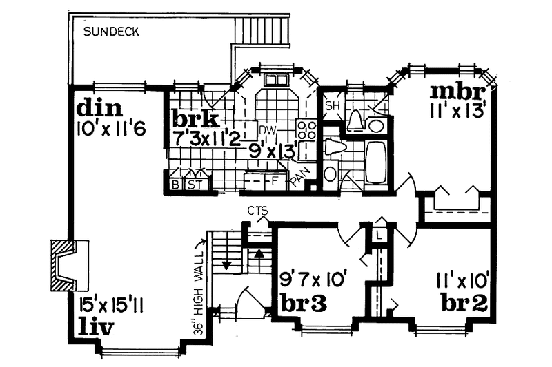 Home Plan - Floor Plan - Main Floor for Tudor House Plan #47-717 - 3 bed, 2 bath