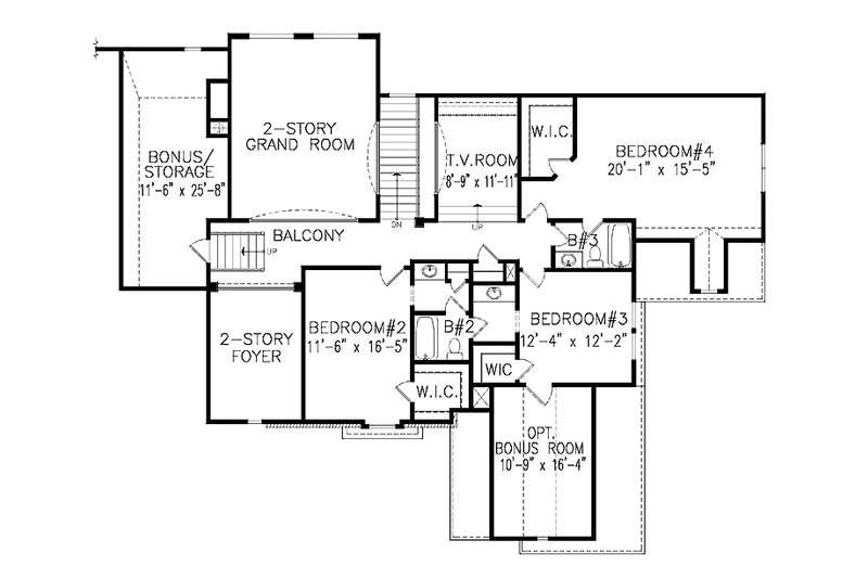 House Blueprint - Floor Plan - Upper Floor for Traditional House Plan #54-314 - 4 bed, 3.5 bath