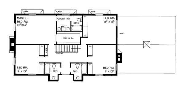 Architectural House Design - Colonial Floor Plan - Upper Floor Plan #72-606
