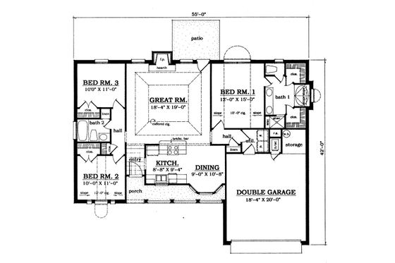 Floor Plan - Main Floor for Country House Plan #42-107 - 3 bed, 2 bath
