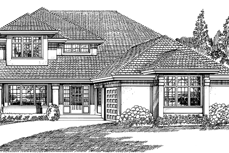 House Blueprint - Prairie Exterior - Front Elevation Plan #47-730