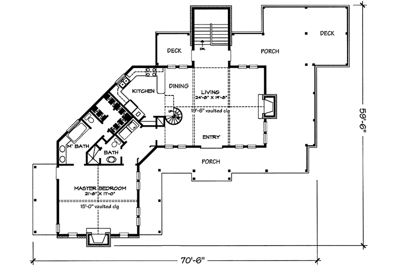Dream House Plan - Floor Plan - Main Floor for Country House Plan #140-180 - 1 bed, 2 bath