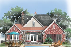 Exterior - Rear Elevation for European House Plan #929-987 - 3 bed, 3 bath