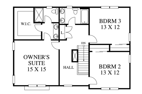Floor Plan - Upper Floor for Traditional House Plan #1053-76 - 3 bed, 2.5 bath