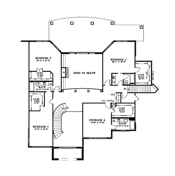 House Design - Traditional Floor Plan - Upper Floor Plan #17-3365