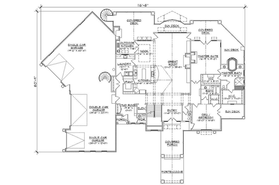 Floor Plan - Main Floor for Bungalow House Plan #5-422 - 5 bed, 6.5 bath