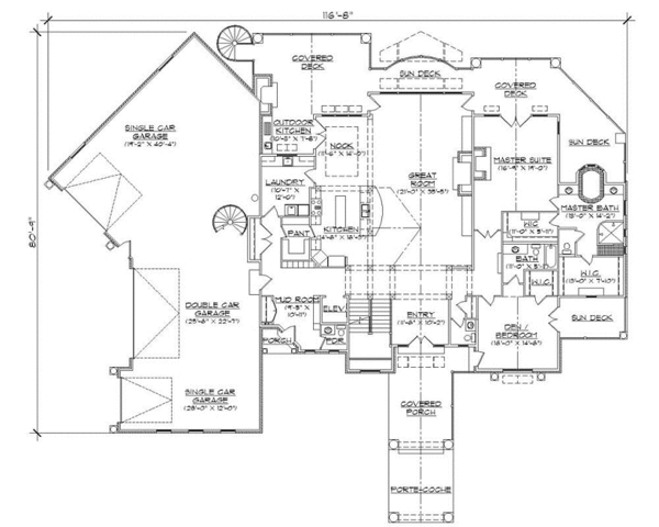 Bungalow Style House Plan - 5 Beds 6.5 Baths 4222 Sq/Ft Plan #5-422 ...