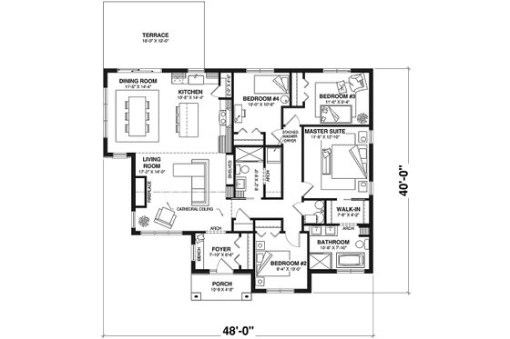 Floor Plan - Main Floor for Bungalow House Plan #23-2818 - 4 bed, 2 bath