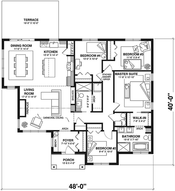 House Design - Floor Plan - Main Floor for Bungalow House Plan #23-2818 - 4 bed, 2 bath
