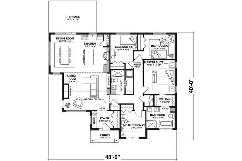 House Design - Floor Plan - Main Floor for Bungalow House Plan #23-2818 - 4 bed, 2 bath