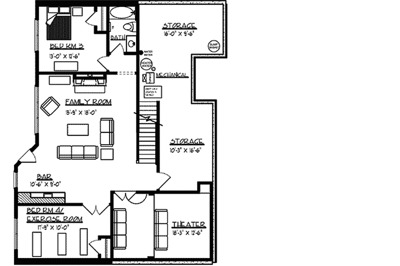 Dream House Plan - Floor Plan - Lower Floor for European House Plan #320-1479 - 2 bed, 2 bath