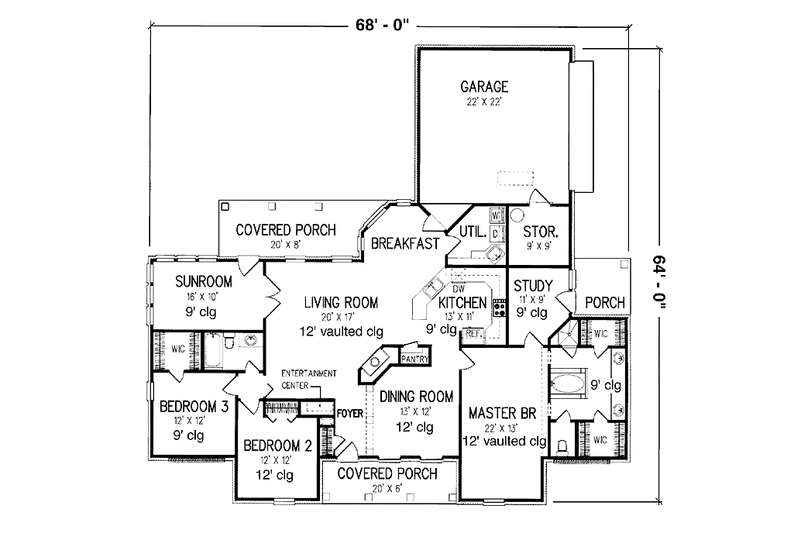 Home Plan - Floor Plan - Main Floor for Country House Plan #45-479 - 3 bed, 2 bath