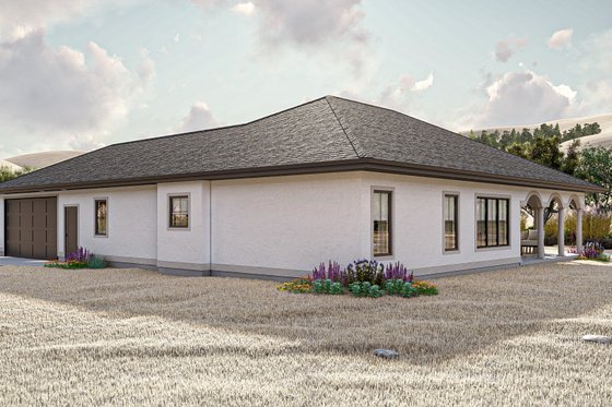 Exterior - Rear Elevation for Mediterranean House Plan #455-660 - 3 bed, 2 bath