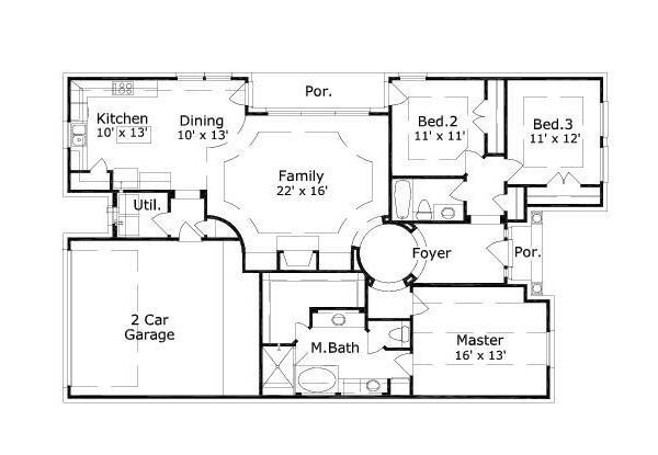 Floor Plan - Main Floor for European House Plan #411-701 - 3 bed, 2 bath