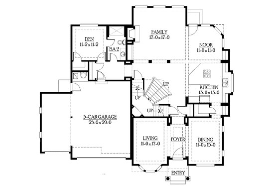 Floor Plan - Main Floor for Craftsman House Plan #132-440 - 4 bed, 3.5 bath