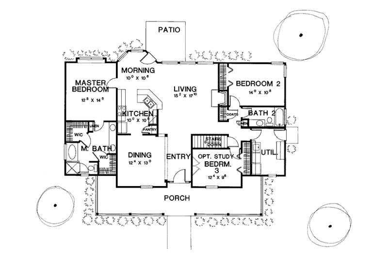 Architectural House Design - Floor Plan - Main Floor for Country House Plan #472-140 - 3 bed, 2 bath
