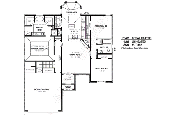 Floor Plan - Main Floor for European House Plan #424-175 - 3 bed, 2 bath