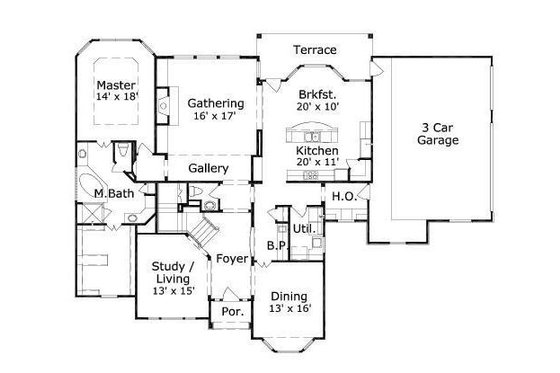 Floor Plan - Main Floor for European House Plan #411-411 - 4 bed, 3.5 bath