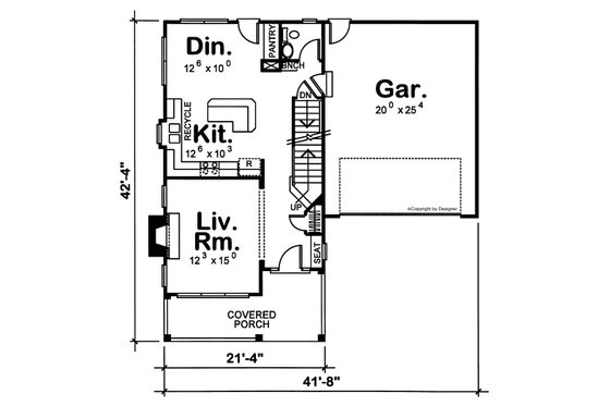 Floor Plan - Main Floor for Traditional House Plan #20-2030 - 3 bed, 2.5 bath
