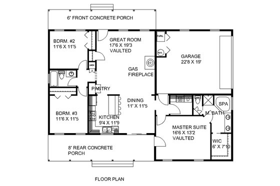 Floor Plan - Main Floor for Bungalow House Plan #117-802 - 3 bed, 2 bath