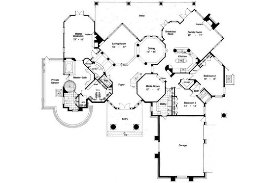 Floor Plan - Main Floor for European House Plan #417-427 - 4 bed, 3.5 bath