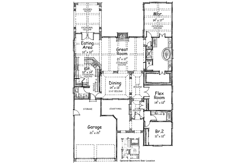 House Plan Design - Floor Plan - Main Floor for Mediterranean House Plan #20-1414 - 3 bed, 2 bath