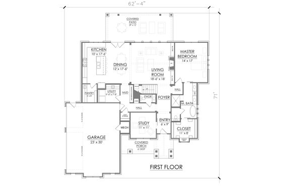 Floor Plan - Main Floor for Farmhouse House Plan #1098-7 - 3 bed, 2.5 bath