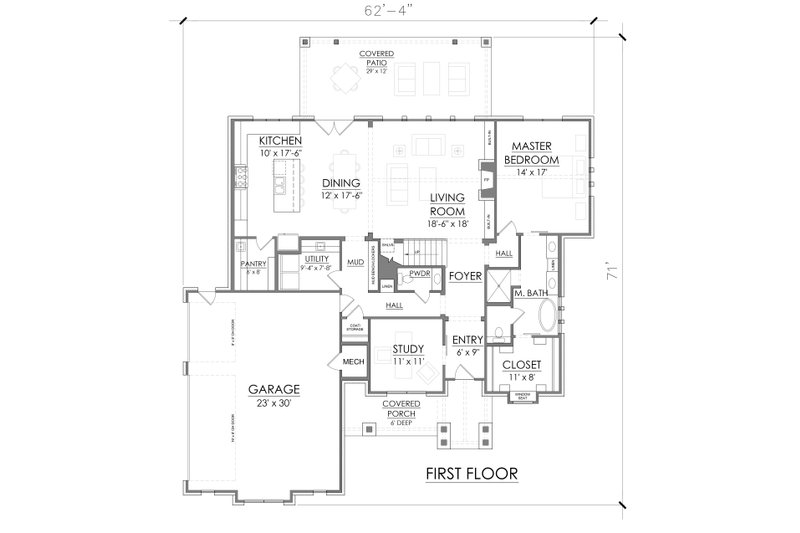 House Design - Floor Plan - Main Floor for Farmhouse House Plan #1098-7 - 3 bed, 2.5 bath
