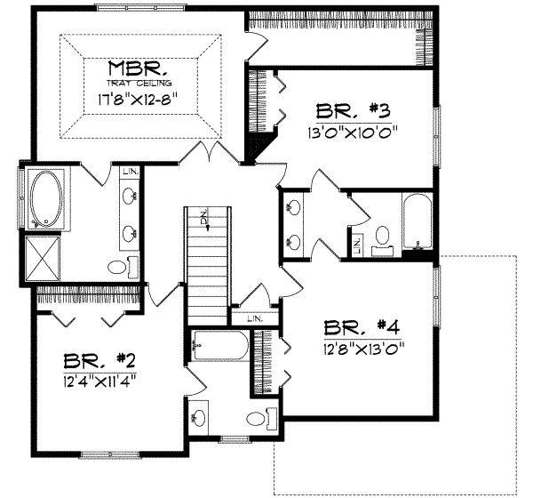 Traditional Floor Plan - Upper Floor Plan #70-653