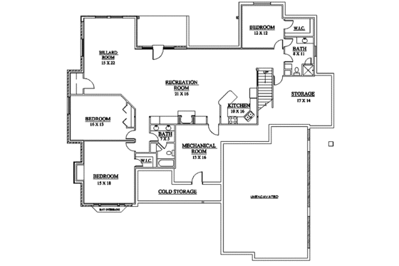 Floor Plan - Lower Floor for European House Plan #5-169 - 4 bed, 3.5 bath