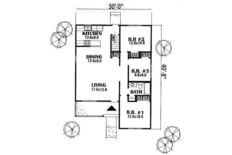Home Plan - Floor Plan - Main Floor for Traditional House Plan #50-220 - 3 bed, 1 bath
