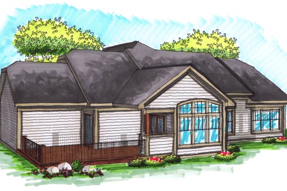 Exterior - Rear Elevation for Ranch House Plan #70-1039 - 2 bed, 2.5 bath