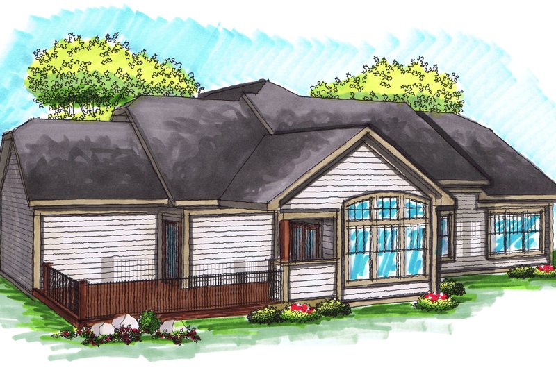 Dream House Plan - Exterior - Rear Elevation for Ranch House Plan #70-1039 - 2 bed, 2.5 bath