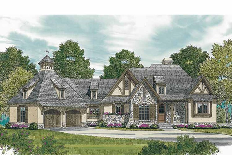 House Blueprint - Exterior - Front Elevation 3 for European House Plan #453-607 - 3 bed, 3.5 bath