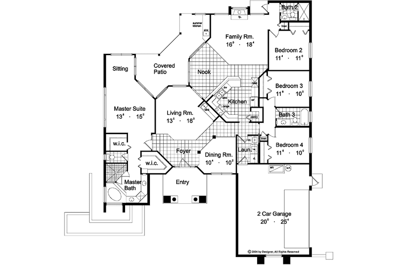 House Blueprint - Floor Plan - Main Floor for Mediterranean House Plan #417-494 - 4 bed, 3 bath